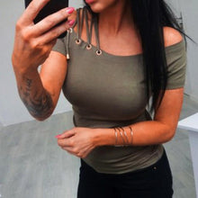 Bandage T shirt Women Off Shoulder Shirt Short Sleeve Tops Solid White Red Green T-shirt Kyliejenner Sexy Tee Shirt Femme - rjas10coolstuff