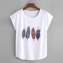 Feather Print White T Shirts Women Short Sleeve 2017 Summer Casual Top Jumper Shirt Feminina Women Tops Tee Shirts Femme - rjas10coolstuff