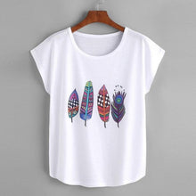 Feather Print White T Shirts Women Short Sleeve 2017 Summer Casual Top Jumper Shirt Feminina Women Tops Tee Shirts Femme - rjas10coolstuff