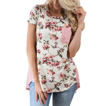 Flower Printed Shirt Women Short Sleeve Floral Stripe Pocket T Shirt Casual Tops Tee Shirt Cotton Fitness Top Regata Feminina - rjas10coolstuff
