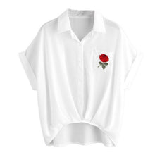 Womens Rose Embroidery T-Shirt Ladies Flower Printing Blusas Sexy V Neck Short Sleeve Shirt Women Pocket Elective shirt - rjas10coolstuff