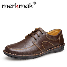 Merkmak New Fashion Men Casual Leather Shoes Genuine Leather Men's Flats Black Brown Soft Comfort Business Dress Mens Shoes - rjas10coolstuff