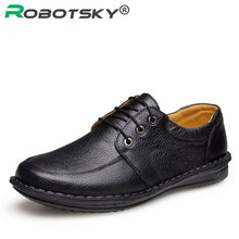 Merkmak New Fashion Men Casual Leather Shoes Genuine Leather Men's Flats Black Brown Soft Comfort Business Dress Mens Shoes - rjas10coolstuff