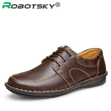 Merkmak New Fashion Men Casual Leather Shoes Genuine Leather Men's Flats Black Brown Soft Comfort Business Dress Mens Shoes - rjas10coolstuff