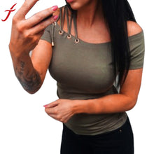 Bandage T shirt Women Off Shoulder Shirt Short Sleeve Tops Solid White Red Green T-shirt Kyliejenner Sexy Tee Shirt Femme - rjas10coolstuff