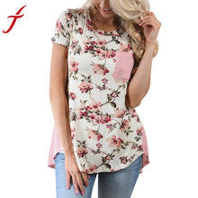 Flower Printed Shirt Women Short Sleeve Floral Stripe Pocket T Shirt Casual Tops Tee Shirt Cotton Fitness Top Regata Feminina - rjas10coolstuff