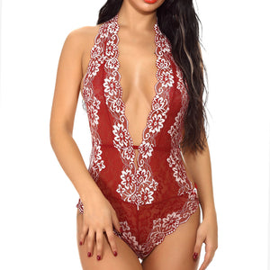 Women's Lingerie Bodysuit Deep V Teddy Lingerie One Piece Lace Babydoll - rjas10coolstuff